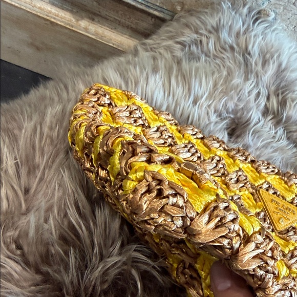 Prada Raffia Yellow and Brown crotchet Clutch - Picture 9 of 16